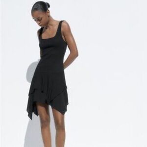 Zara Elegant Combination Black Asymmetrical Dress NWT